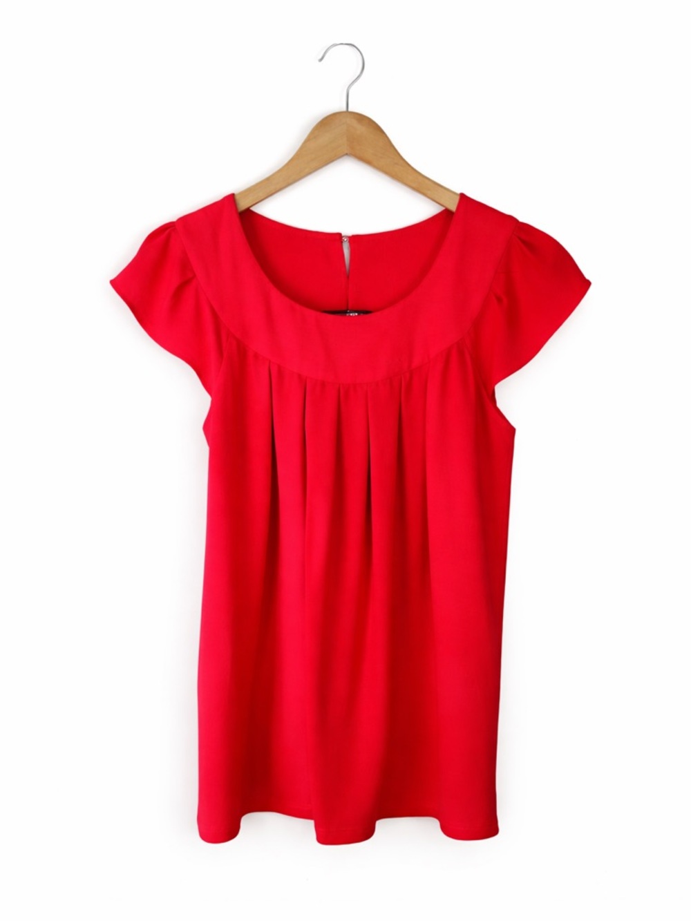 Paper Moon Red Blouse Medium Cap Sleeve Pleated Back Flowy Top